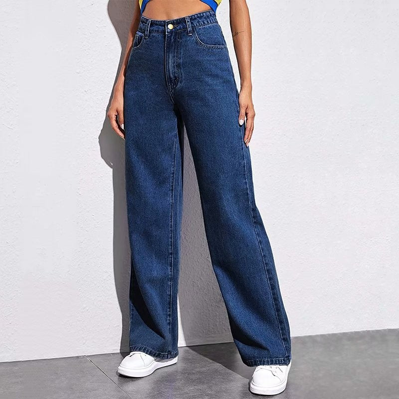 Sarah Express Women's Mid-Waist Straight Leg Jeans - Washed Cotton Denim S-5XL Available in 9 Colors