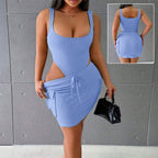 Sarah Express Women's Sleeveless Denim Jumpsuit with Skirt Overlay Two-Piece Set