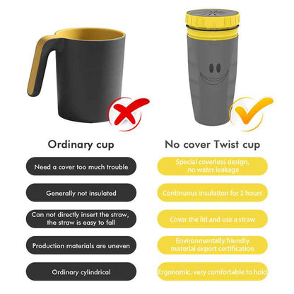 Sarah Express Twist Top Lidless Insulated Tumbler 300ml - Double Wall Leak Proof Travel Cup with Straw