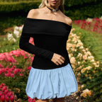Sarah Express Off-Shoulder High Waist Dress Long Sleeve Contrast Stitching