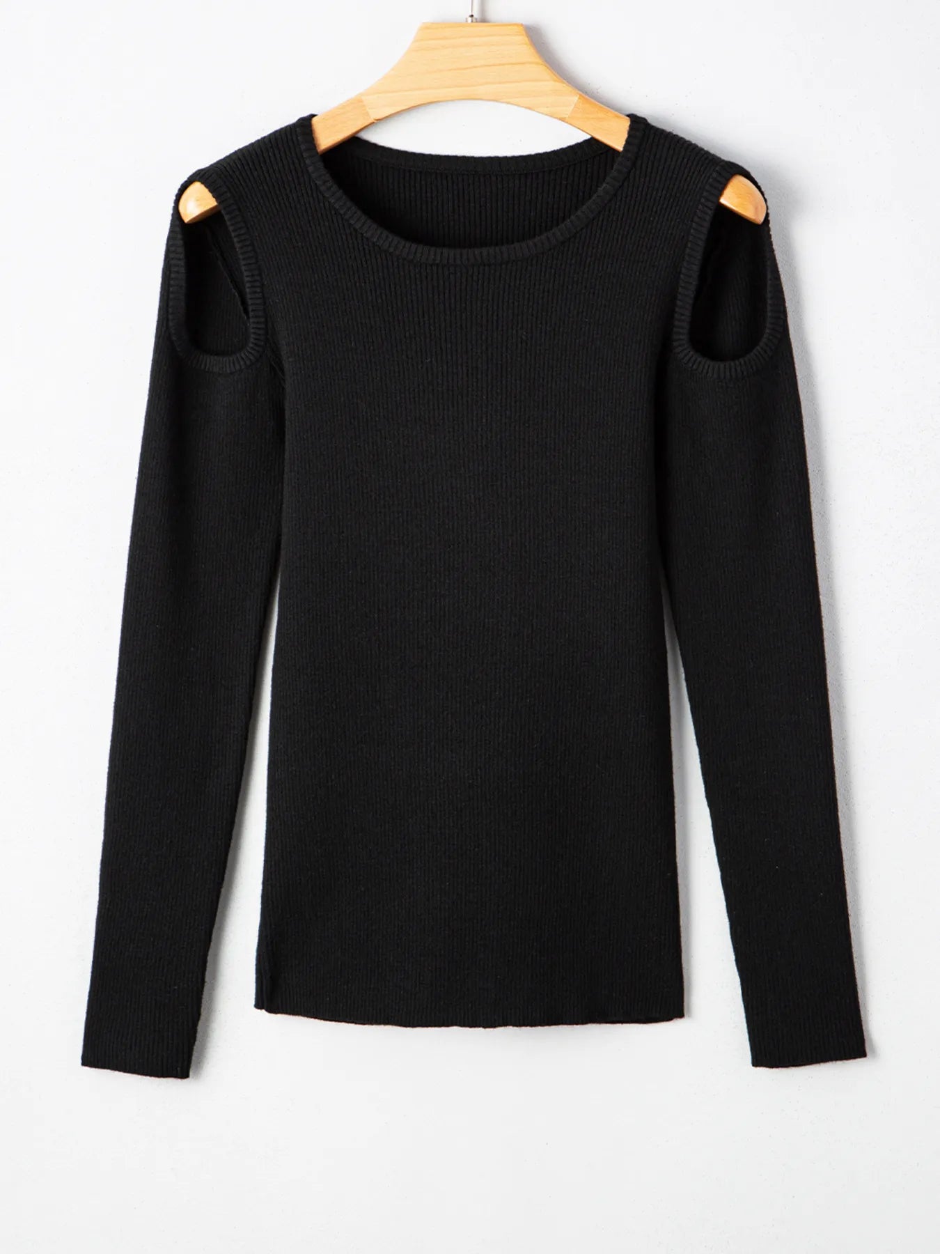 Sarah Express Women's Ribbed Knit Cold Shoulder Sweater