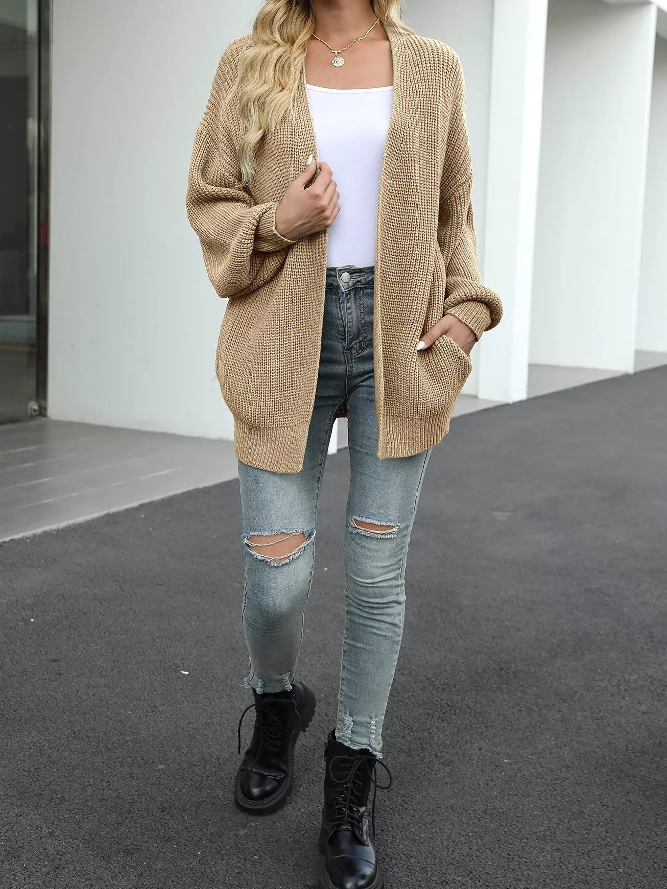 Sarah Express Women's Chunky Knit Open Front Cardigan Plus Size