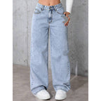 Sarah Express Women's High-Waist Straight Leg Jeans - Distressed Cotton Denim Loose Fit