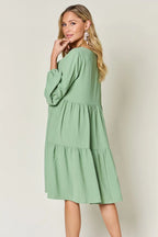 Sarah Express Women’s Plus Size V-Neck Balloon Sleeve Tiered Dress
