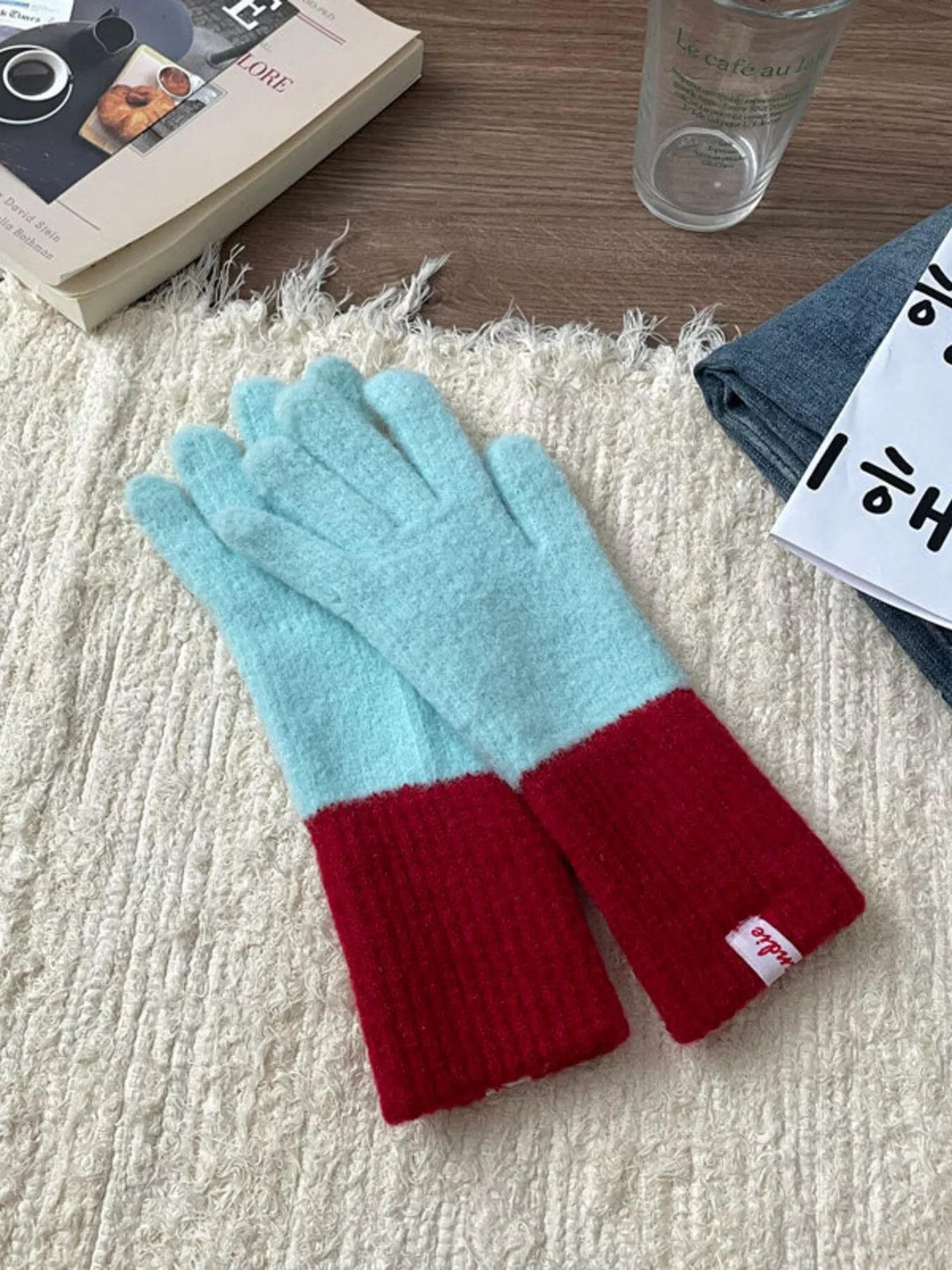 Sarah Express Women's Cozy Knit Gloves with Ribbed Cuff Mint Green ONESIZE