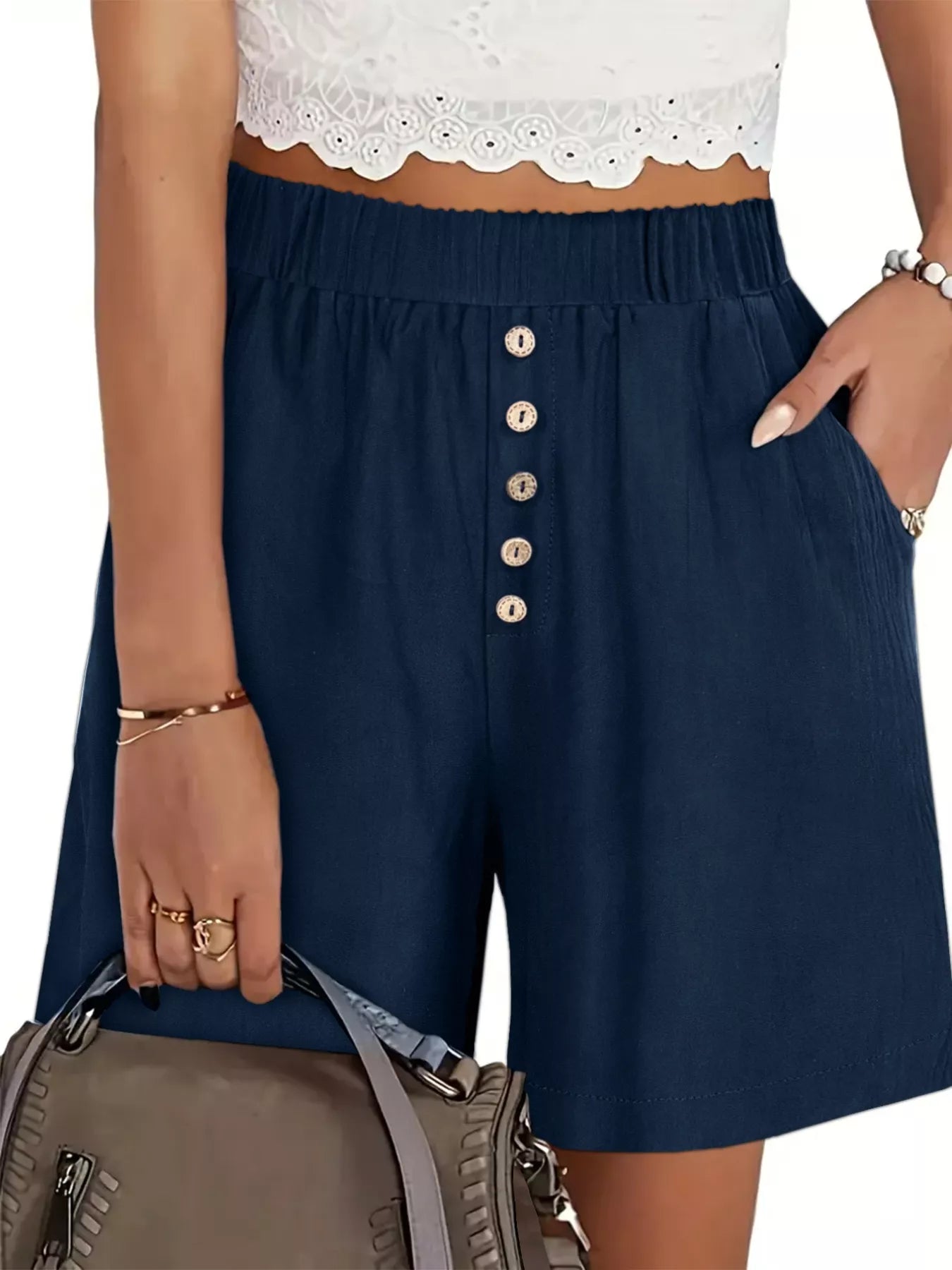 Sarah Express Women's Plus Size Elastic Waist Casual Shorts Dark Navy