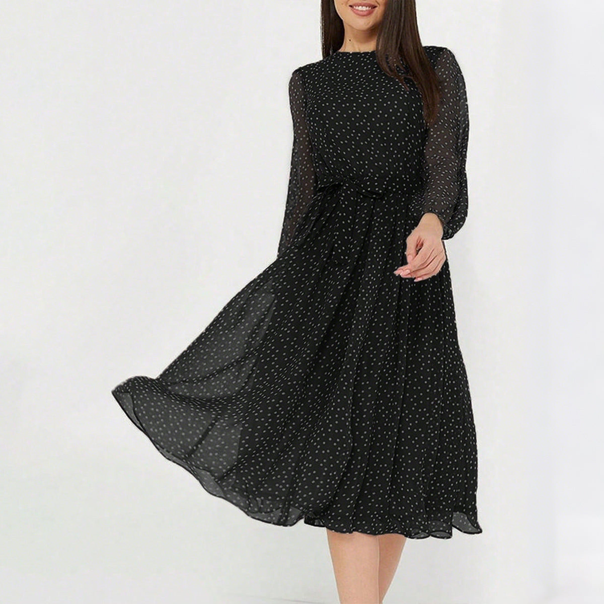 Sarah Express Women's Polka Dot Maxi Dress Long Puff Sleeve High Waist A-Line