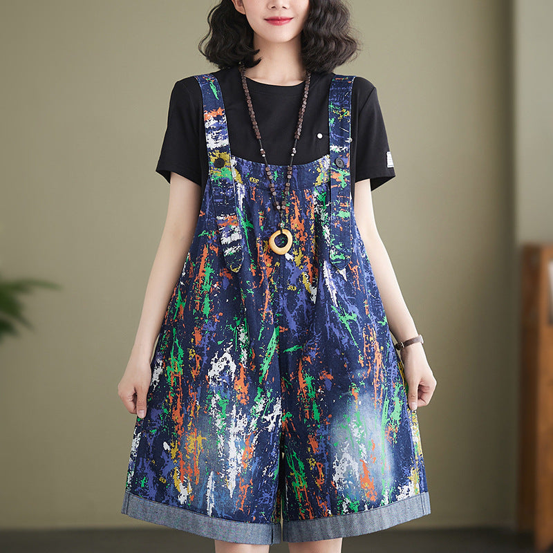 Sarah Express Women's High Waist Denim Overalls Wide Leg Suspender Pants