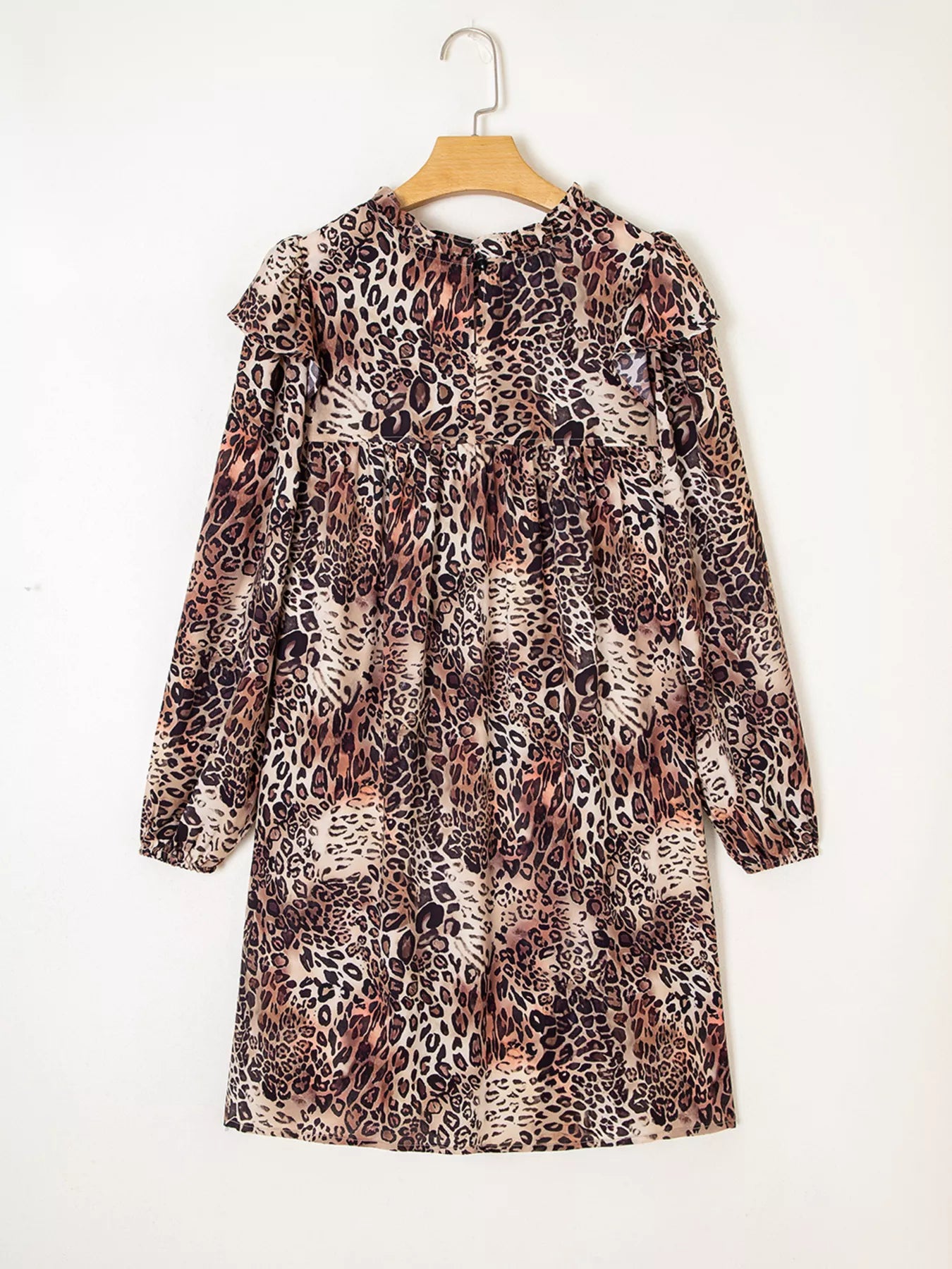 Sarah Express Women's Leopard Ruffled Detail Long Sleeve Loose Mini Dress