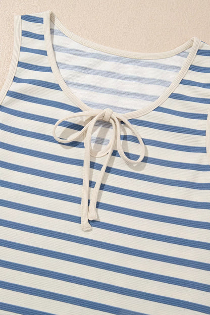 Sarah Express Women's Stripe Tie V Neck Sleeveless Side Slit Midi Dress