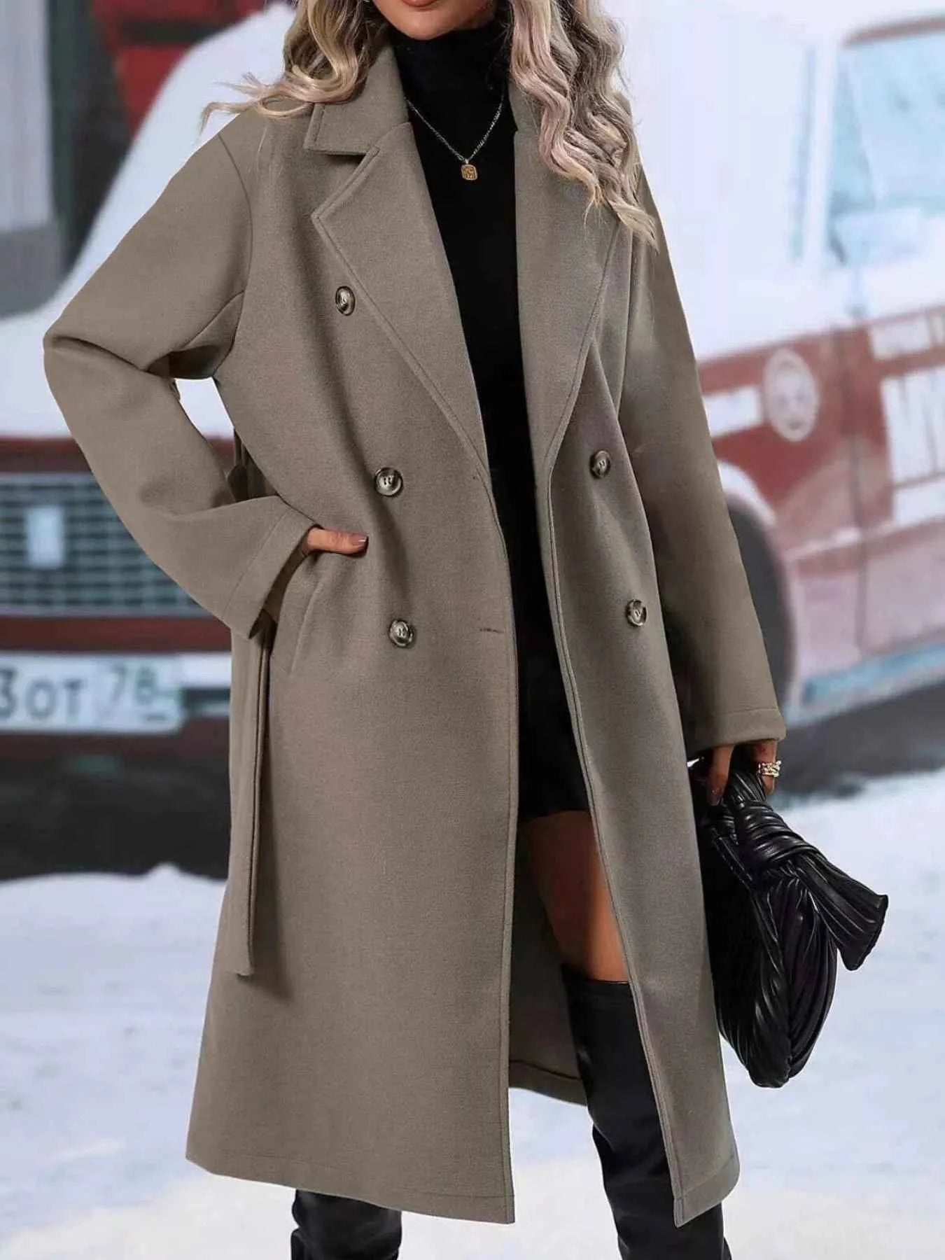 Sarah Express Women's Double-Breasted Tie Waist Coat - Belted Blazer Jacket