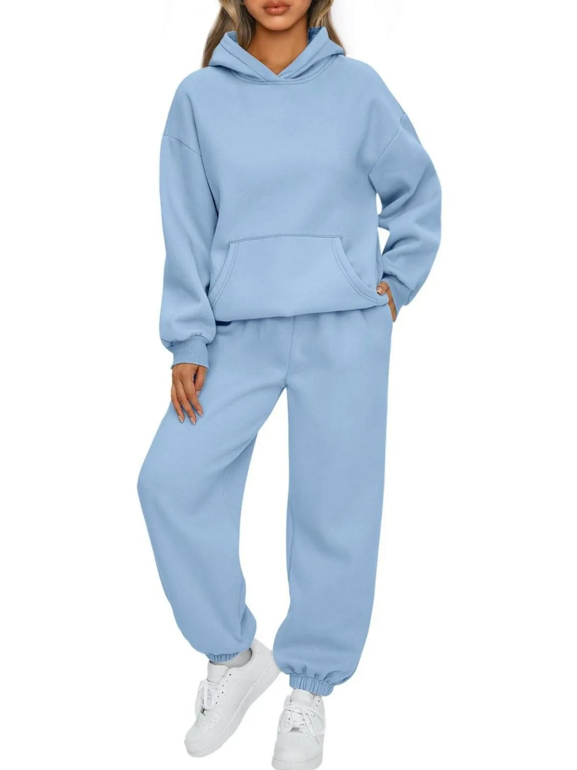 Sarah Express Women's Kangaroo Pocket Hoodie and Joggers Set Light Blue