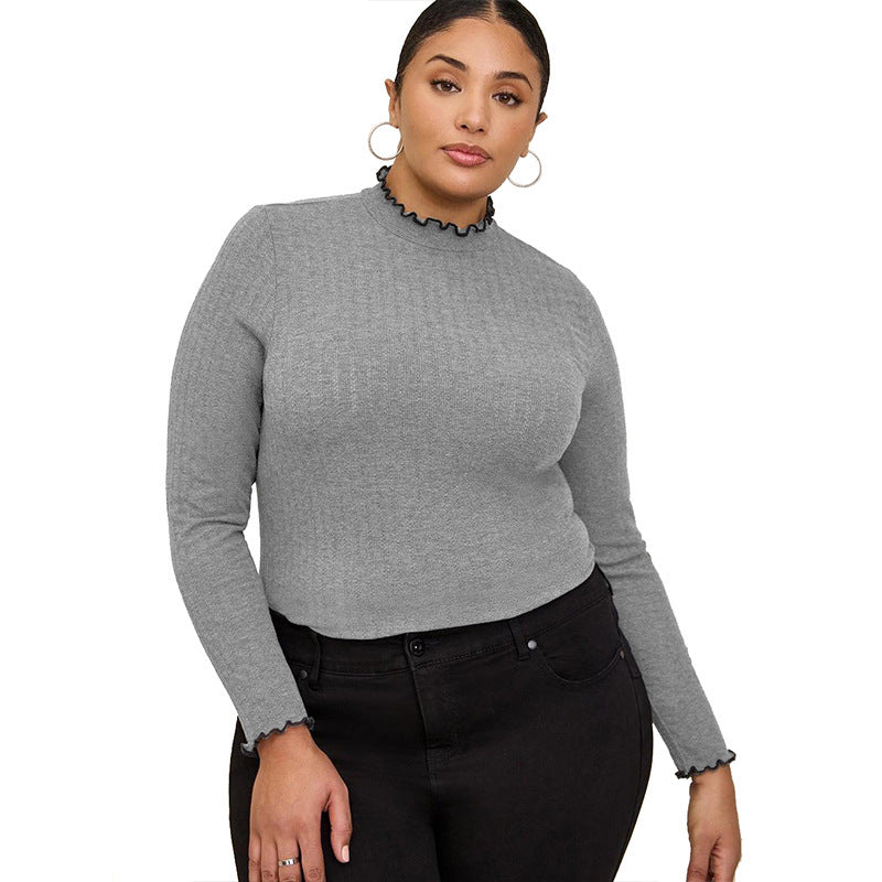 Sarah Express Ribbed Mock Neck Long Sleeve T-Shirt Slim Fit Layering Top