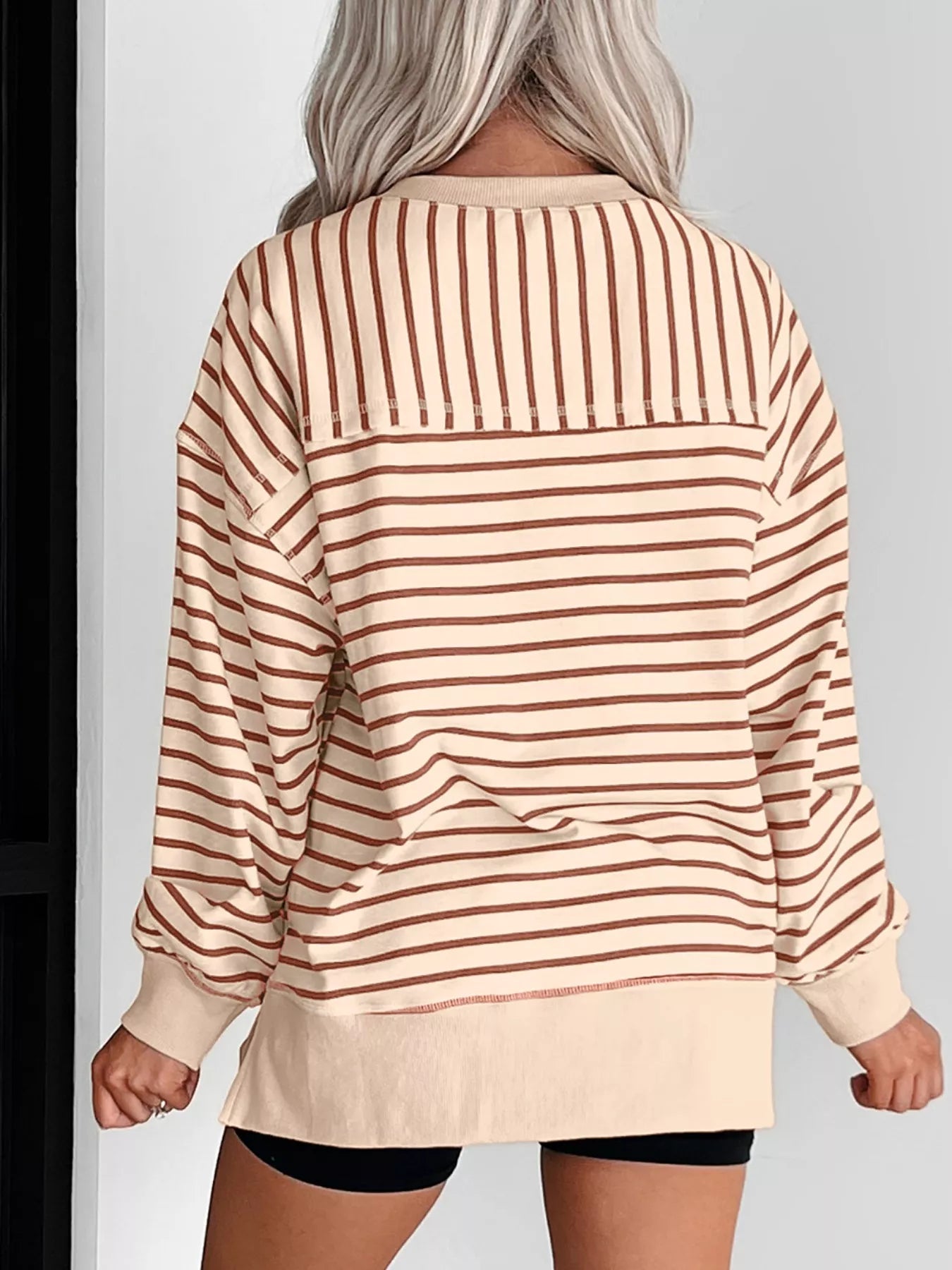 Sarah Express Women's Striped Crew Neck Casual Sweatshirt