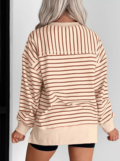 Sarah Express Women's Striped Crew Neck Casual Sweatshirt