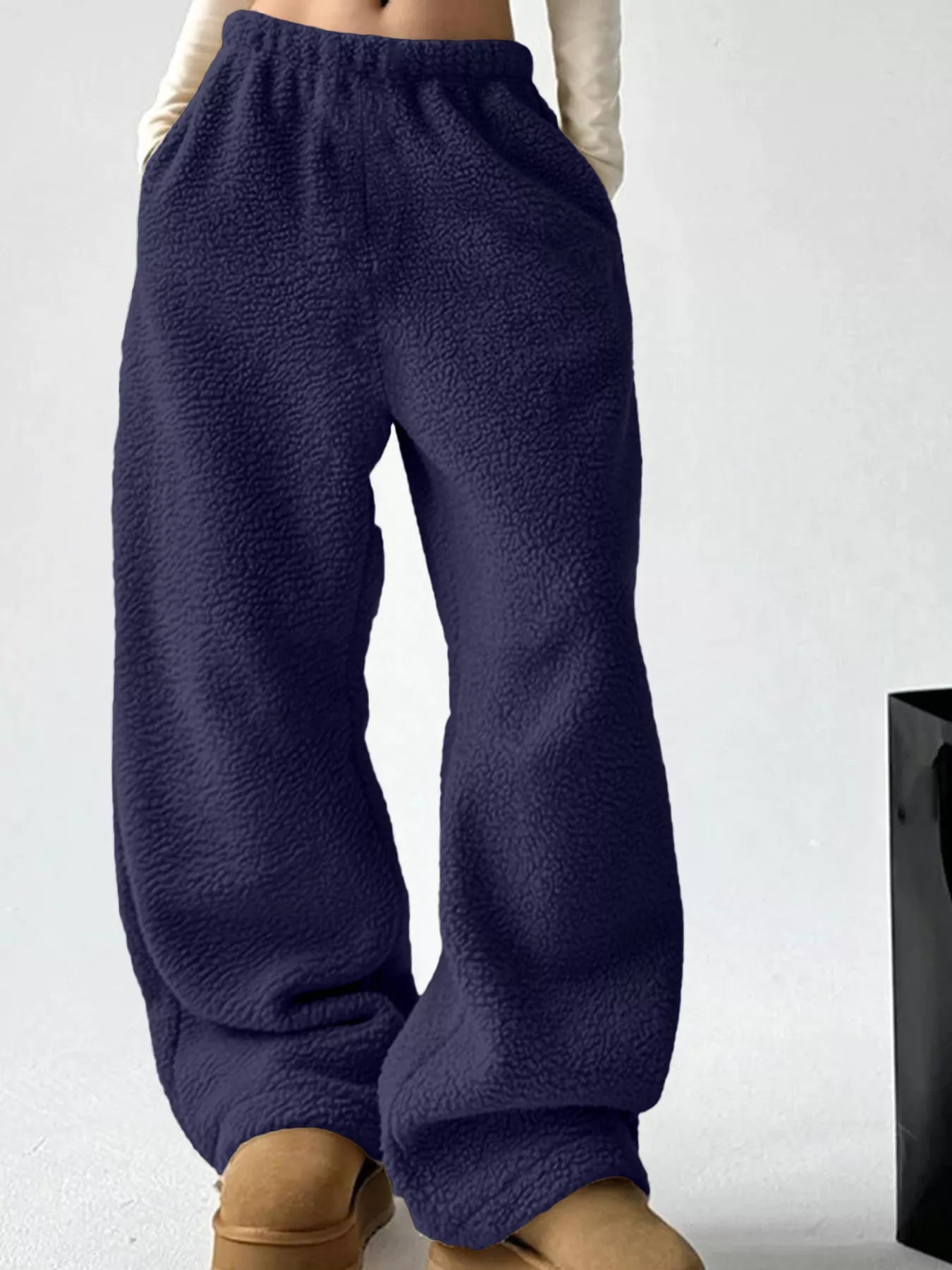 Sarah Express Women's Wide Leg Pants with Pockets - Plus Size High Waist Palazzo Trousers Navy Blue