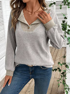 Sarah Express Women's Ribbed Knit Two-Tone Button Front Top