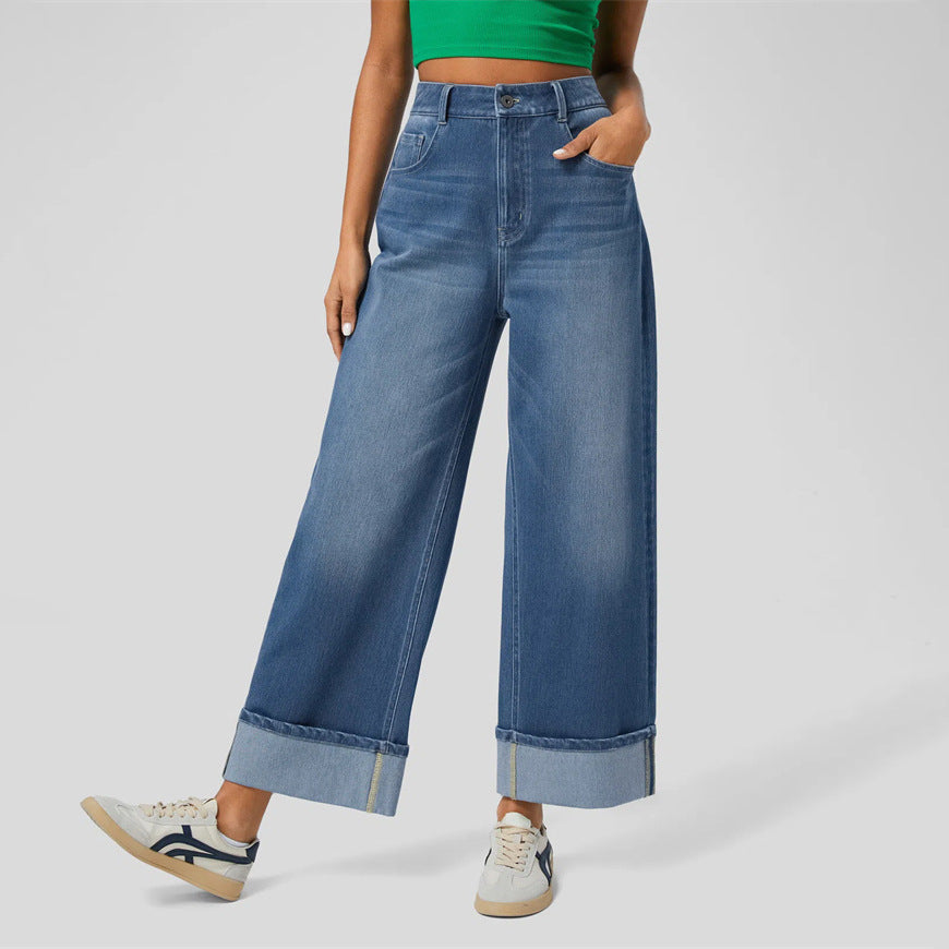 Women's High-Waisted Wide Leg Straight Jeans