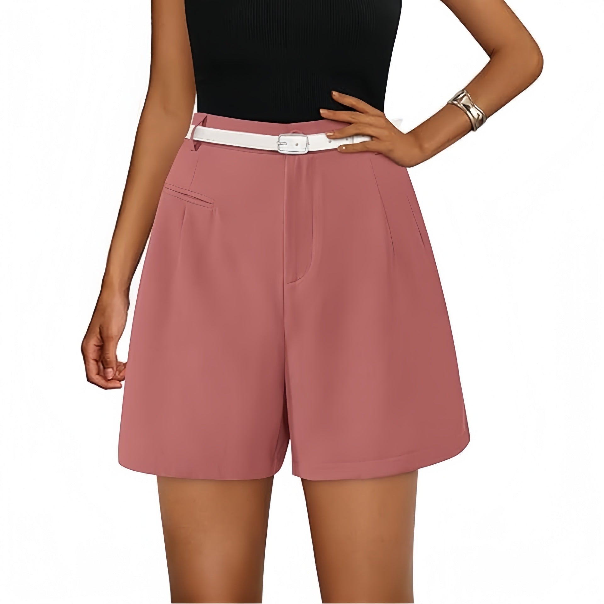 Sarah Express High Waist Wide Leg Casual Shorts Elastic Waistband Bermuda Length