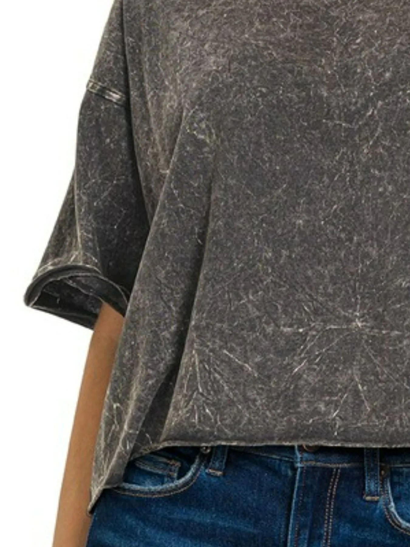 Sarah Express Women’s Oversized Acid Wash Cropped T-Shirt with Raw Hem