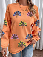 Sarah Express Women's Turkey Graphic Corded Baggy Sweatshirt
