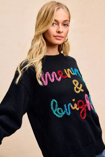 Sarah Express Women's Tinsel Lettering Christmas Sweater