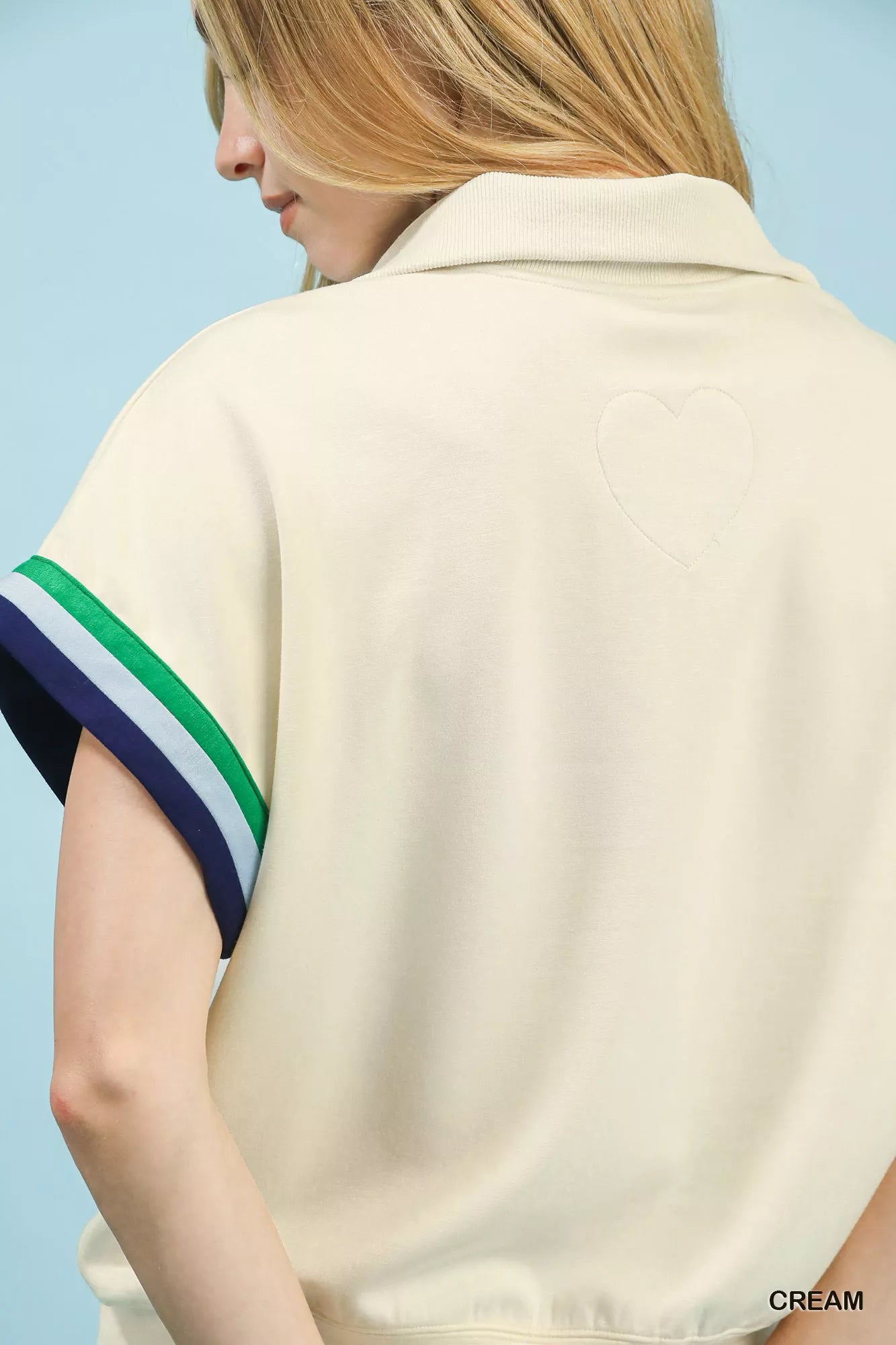 Sarah Express Women's Zip Front Casual Top with Contrast Stripe Trim