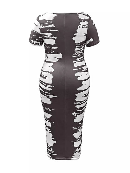 Sarah Express Women's Plus Size Square Neck Short Sleeve Dress