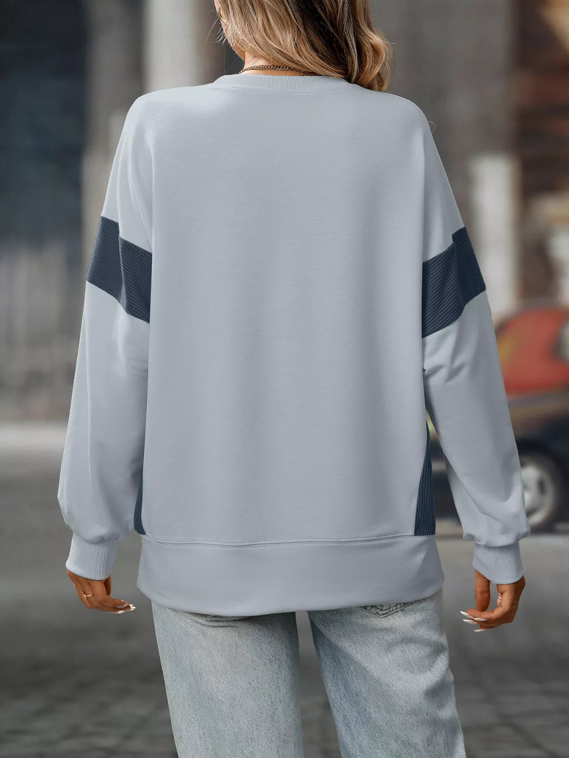 Sarah Express Women's Side Slit Round Neck Sweatshirt