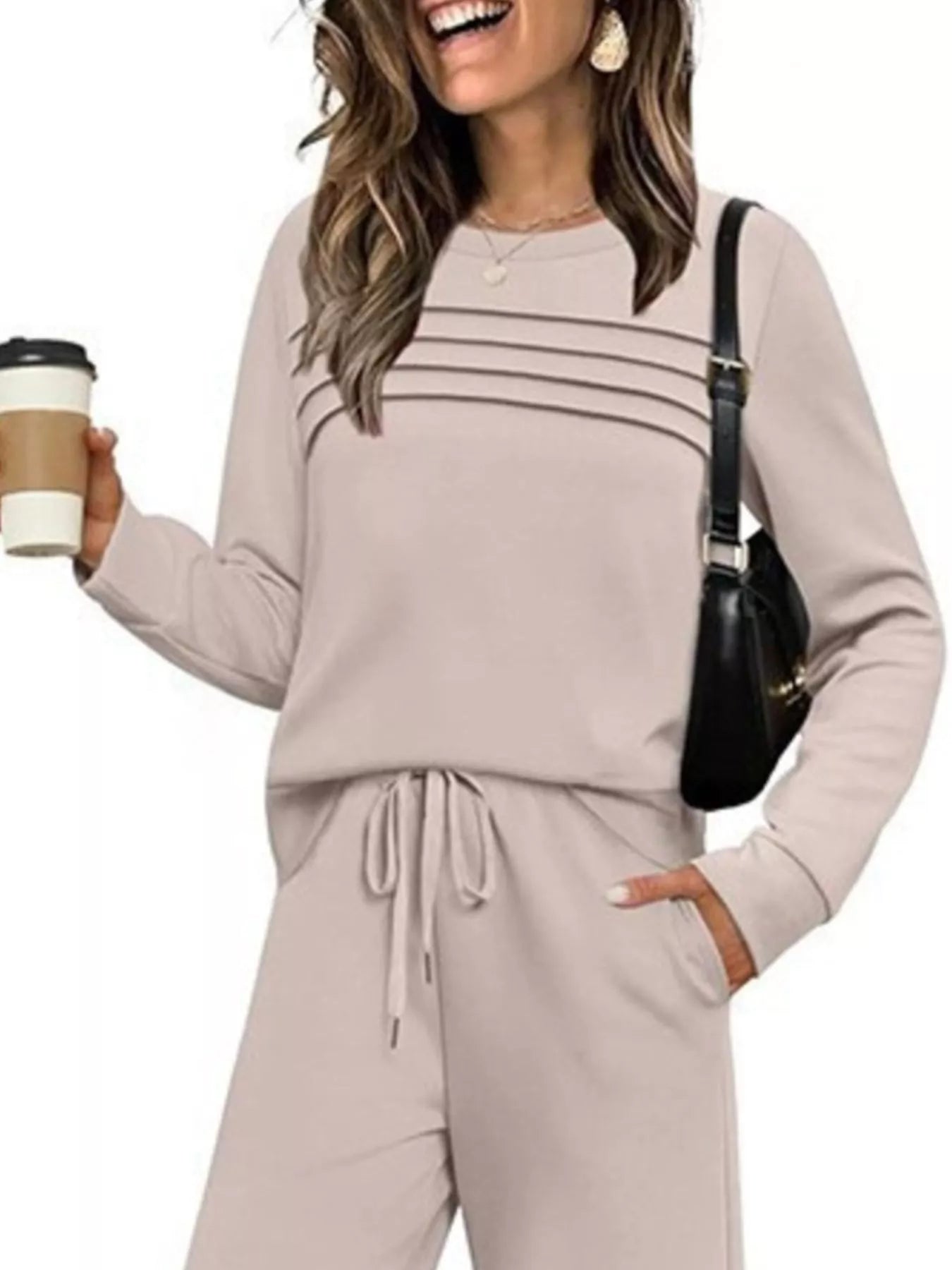 Sarah Express Women's Long Sleeve Round Neck Top and Pants Set