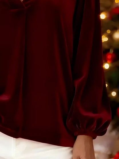 Sarah Express Women's Velvet V-Neck Long Sleeve Blouse Plus Size