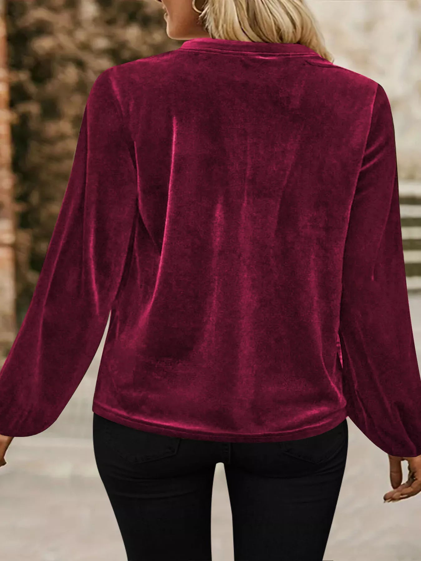 Sarah Express Women's Velvet Balloon Sleeve Blouse