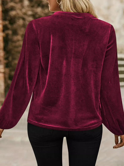 Sarah Express Women's Velvet Balloon Sleeve Blouse