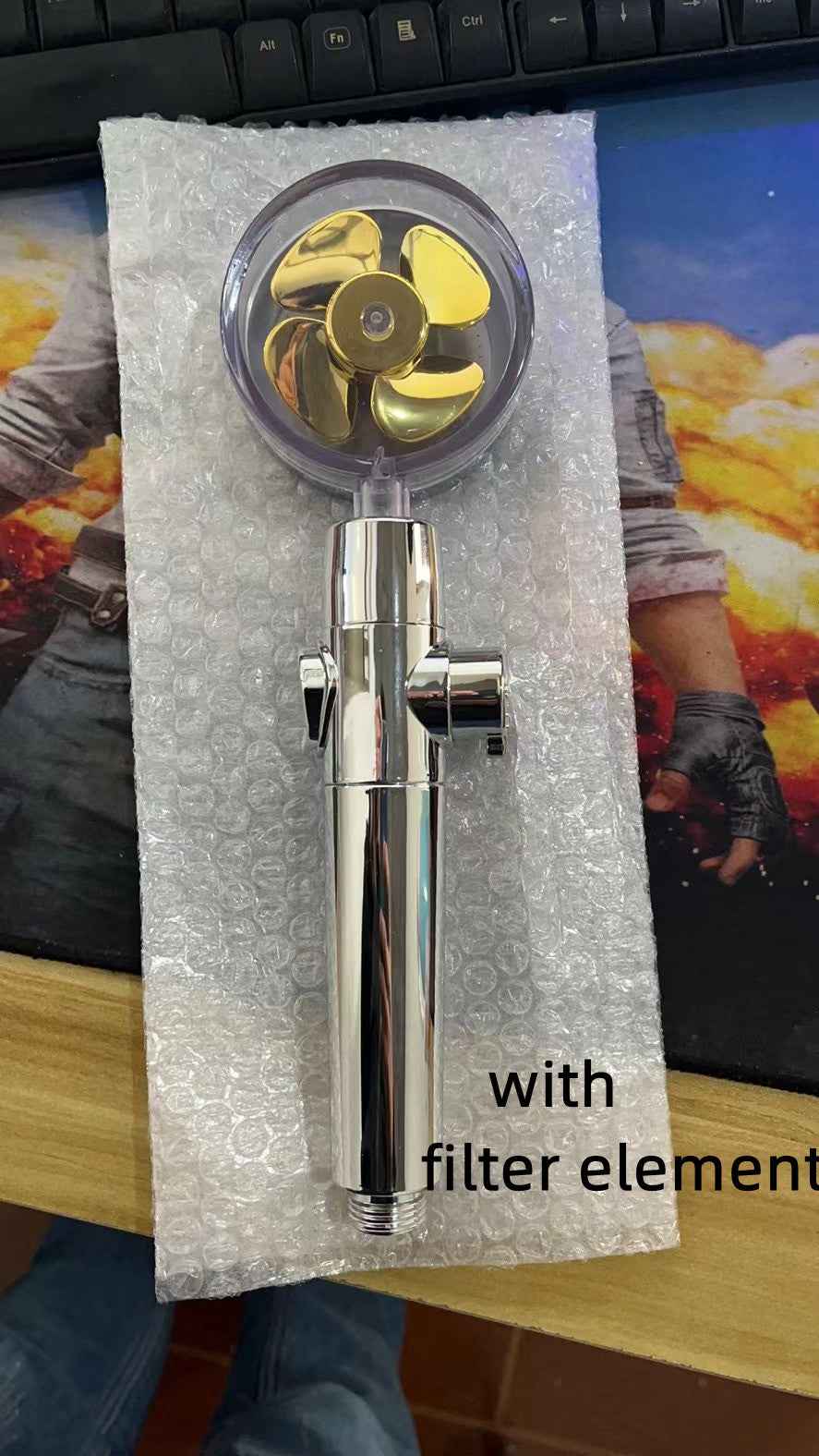 Sarah Express Turbo Propeller Shower Head - 360° High Pressure Water Saving Rainfall Showerhead Gold upgrade with filter eleme