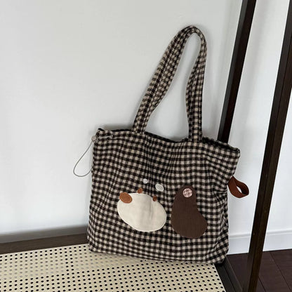 Sarah Express Women's Gingham Drawstring Handbag Mocha ONESIZE