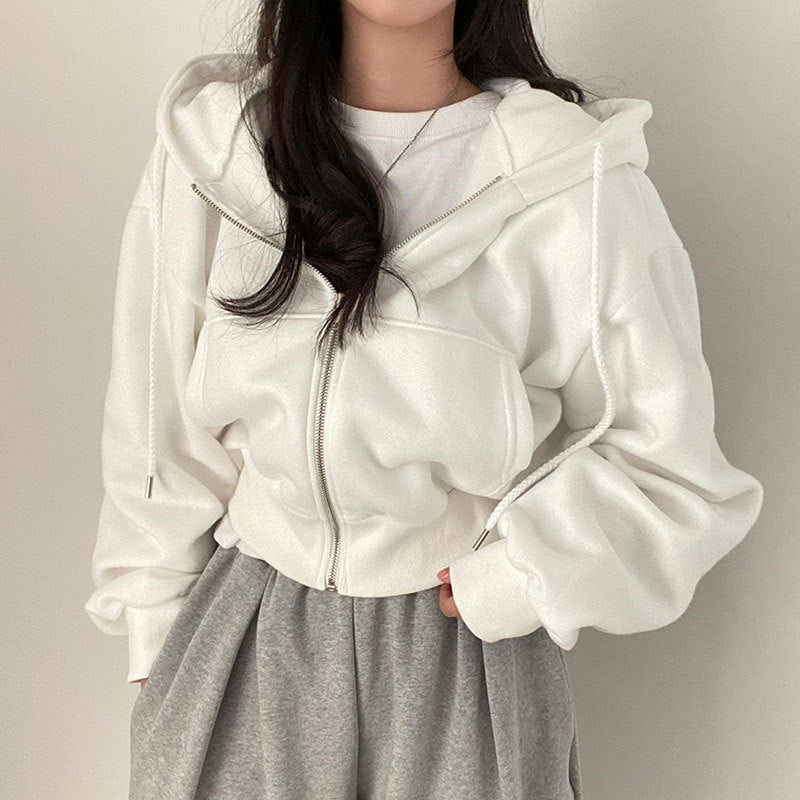 Sarah Express Women's Loose Fit Zipper Hoodie Long Sleeve Pockets Polyester Sweatshirt Casual Fall Winter
