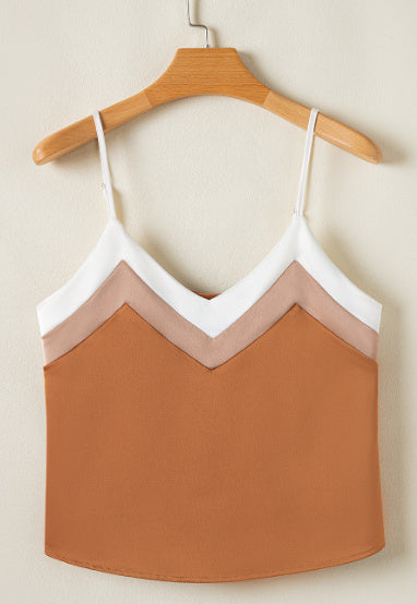 Sarah Express Khaki Chevron Color Block Tank Top Spaghetti Straps Sleeveless