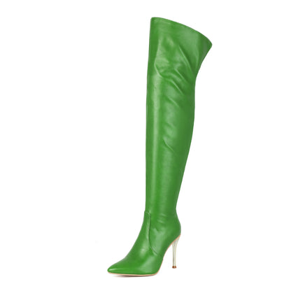 Sarah Express Women's Pointed-Toe Stiletto Over-the-Knee Boots - High Heel Fashion Boots Green
