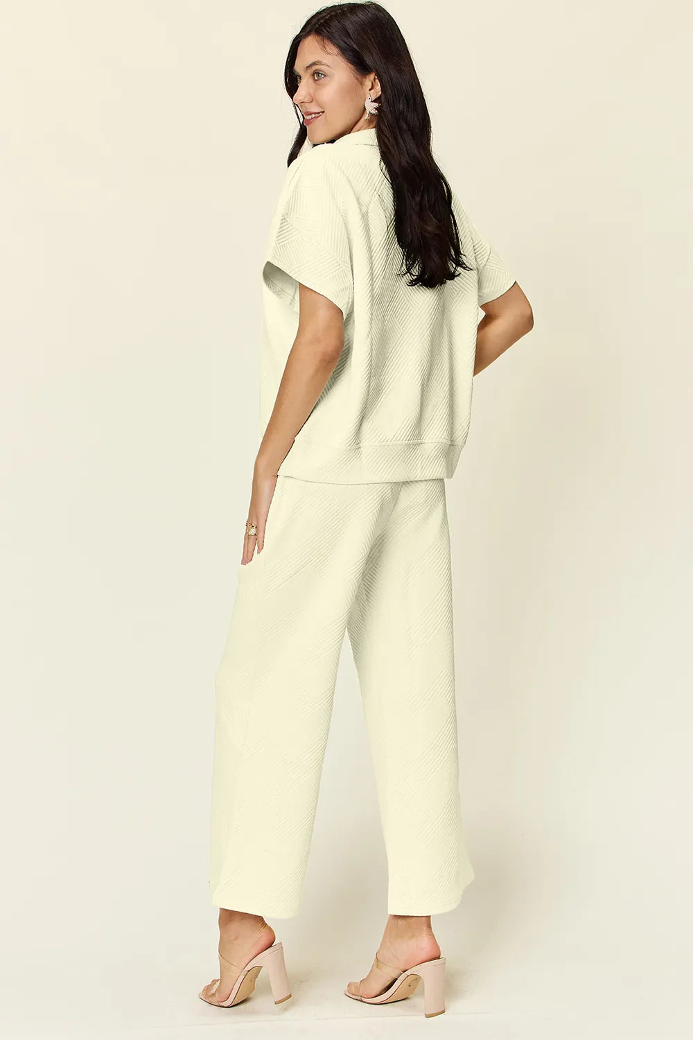 Sarah Express Women’s Plus Size Textured Half Zip Top and Pants Set
