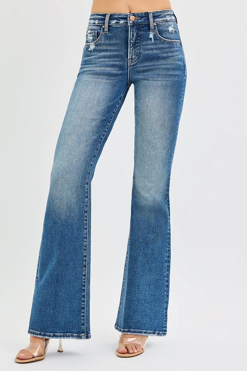 Sarah Express Women’s Plus Size Tummy Control High Rise Flare Jeans
