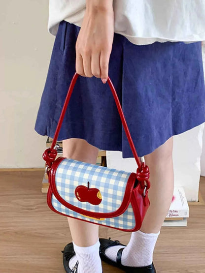 Sarah Express Women's Apple Gingham Shoulder Bag - Small PU Leather Crossbody Handbag