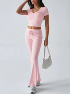 Sarah Express Women's Devine Short Sleeve Top and Drawstring Pants Set