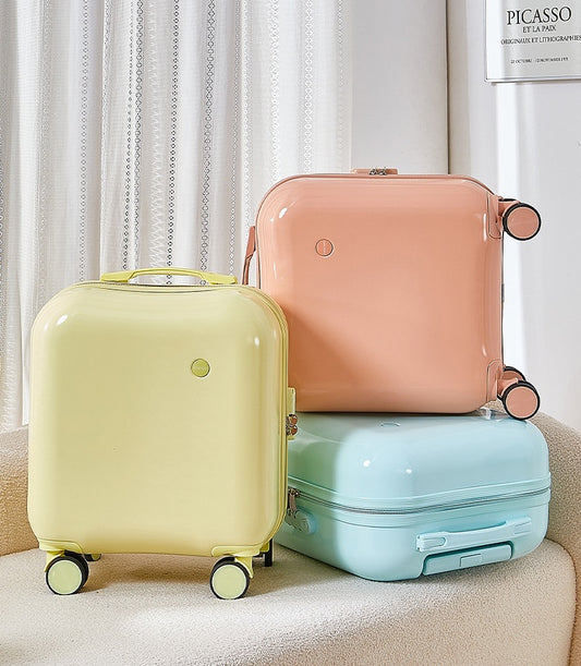 Sarah Express 18 Inch Blue Carry-On Suitcase – Lightweight PVC Hardshell Travel Luggage with Password Lock & Universal Wheels