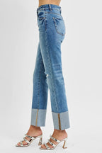 Sarah Express Women’s Plus Size High Rise Ankle Jeans with Wide Cuff
