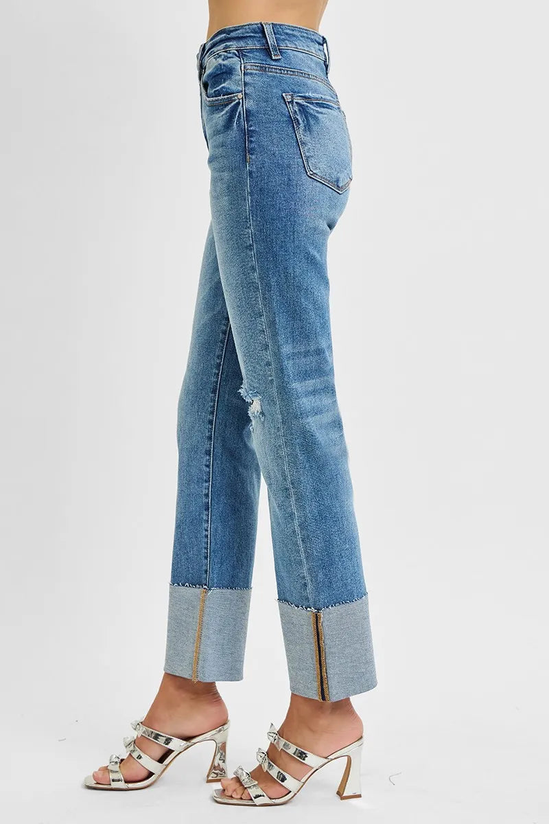 Sarah Express Women’s Plus Size High Rise Ankle Jeans with Wide Cuff
