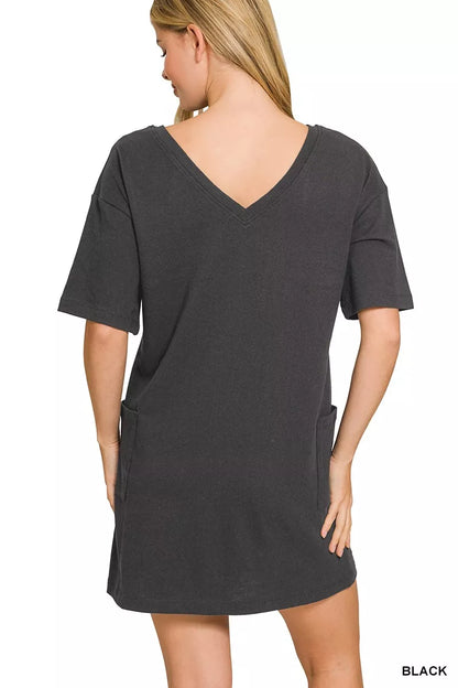 Sarah Express Women's V or Scoop Neck Reversible 2-Way T-Shirt Dress
