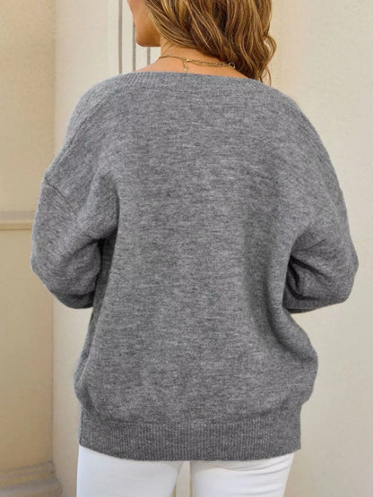 Sarah Express Women's Casual Button-Down Knit Cardigan - Cozy Acrylic Sweater with Pockets