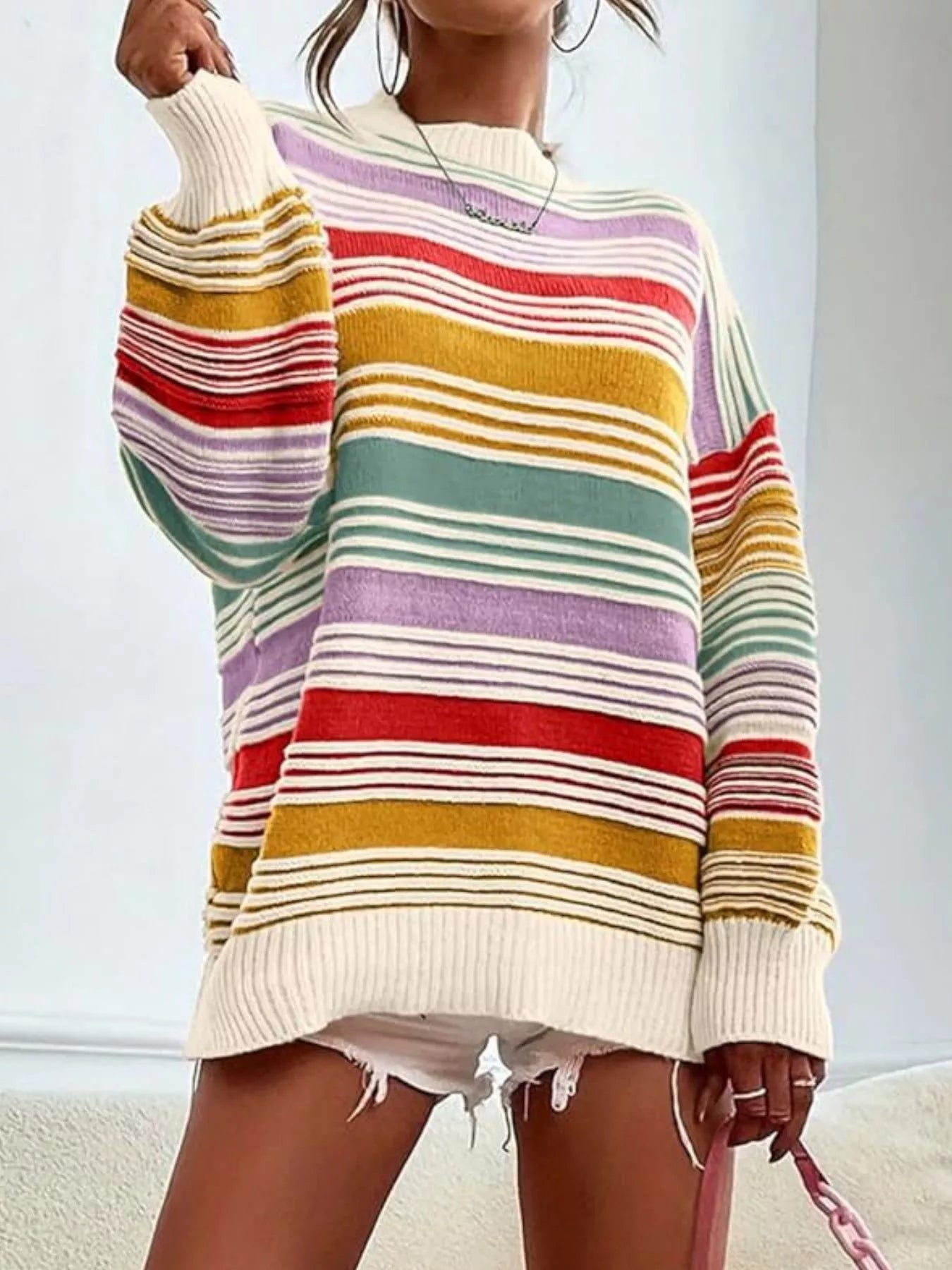 Sarah Express Women's Striped Knit Long Sleeve Sweater