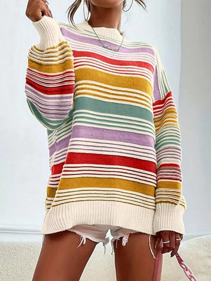 Sarah Express Women's Striped Knit Long Sleeve Sweater