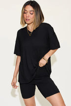 Women's Plus Size V-Neck T-Shirt & Shorts Lounge Set | Fast Shipping
